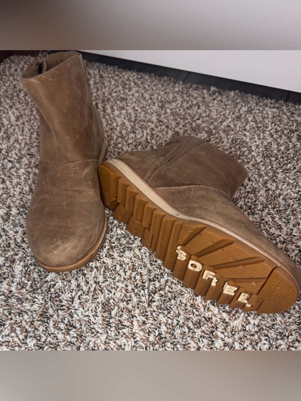 Sorel Harlow Women’s 9.5 Taupe Leather Double Zip Ankle Boots NL3737